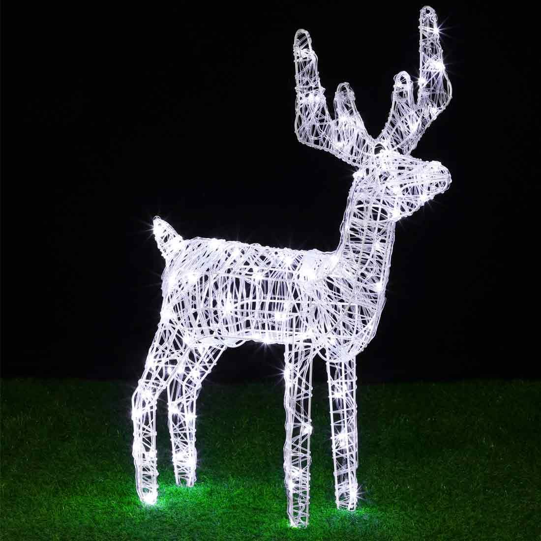 BAKAJI Rentier für Weihnachten, hell, Möbel für Außenbereich, Garten, 80 LEDs, kaltweiß, 3D, Weihnachten, Kabel, 8 m, Metallrahmen mit Timer, Höhe 80 cm