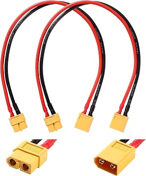 YIXISI 2 PCS XT60 Extension Cable, XT60 Male to XT60 Female Connector with 30cm 14AWG Silicone Cable, XT60 Adapter Extension Cable, for RC Lipo Battery FPV Drone