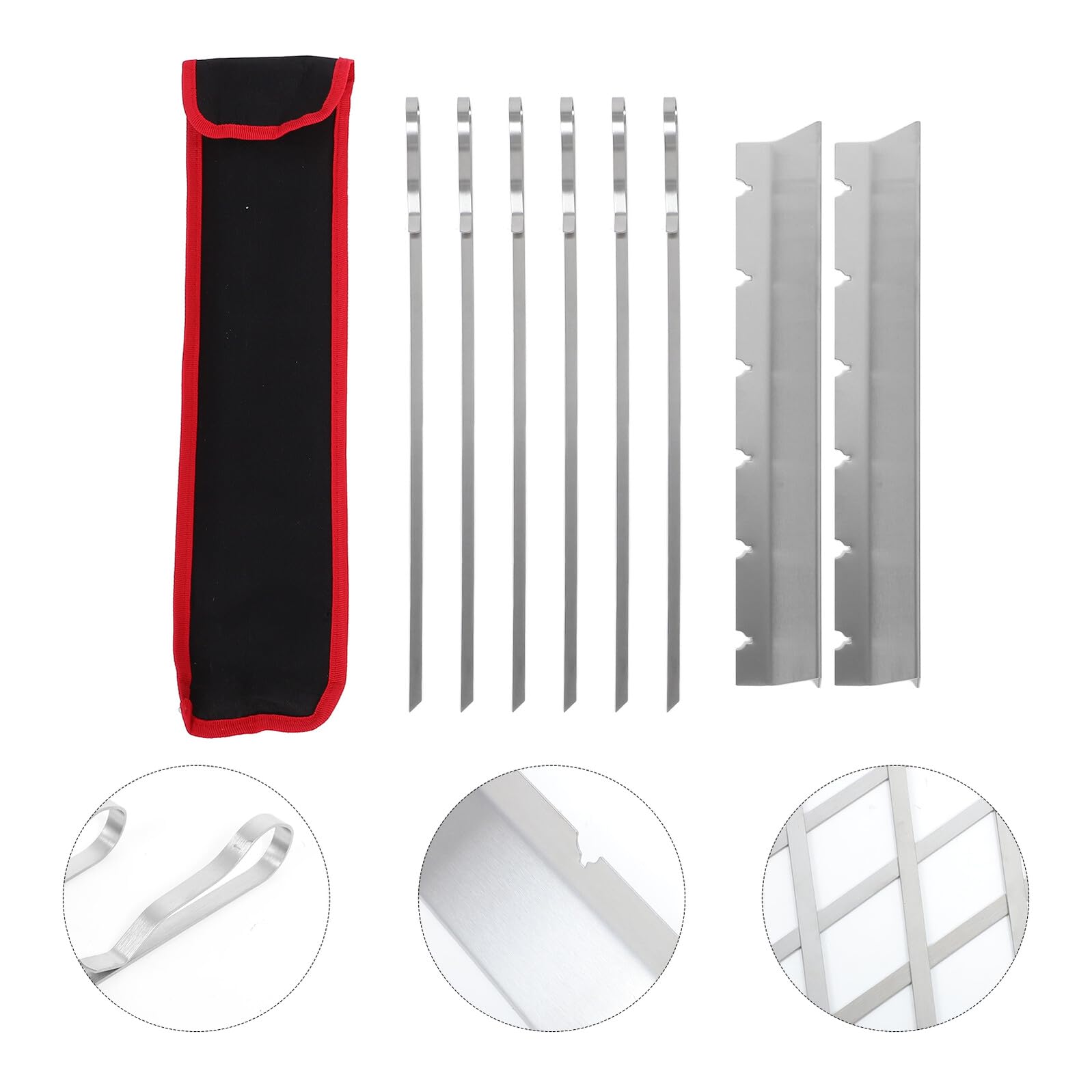 Spiedini per Barbecue in Acciaio Inox Ondulati, Argento | Base e Borsa Incluse, per Party All’aperto e Picnic, Impugnatura Antiscivolo e Trasporto Facile