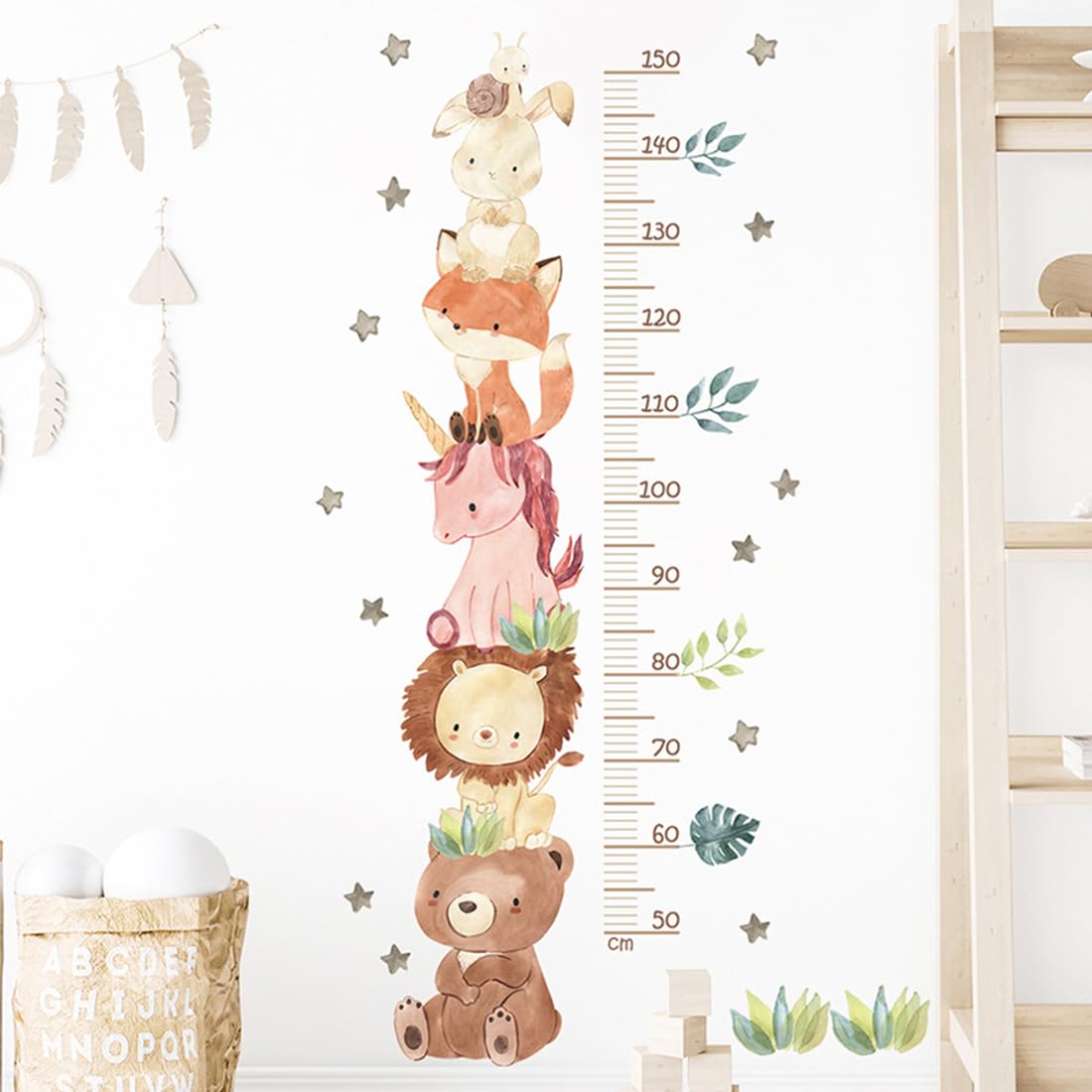 Toise pour enfants, autocollant mural autocollant animaux de la forêt, autocollant mural toise pour enfants, décoration de chambre d'enfant pour garçons et filles, mesure 50-150 cm
