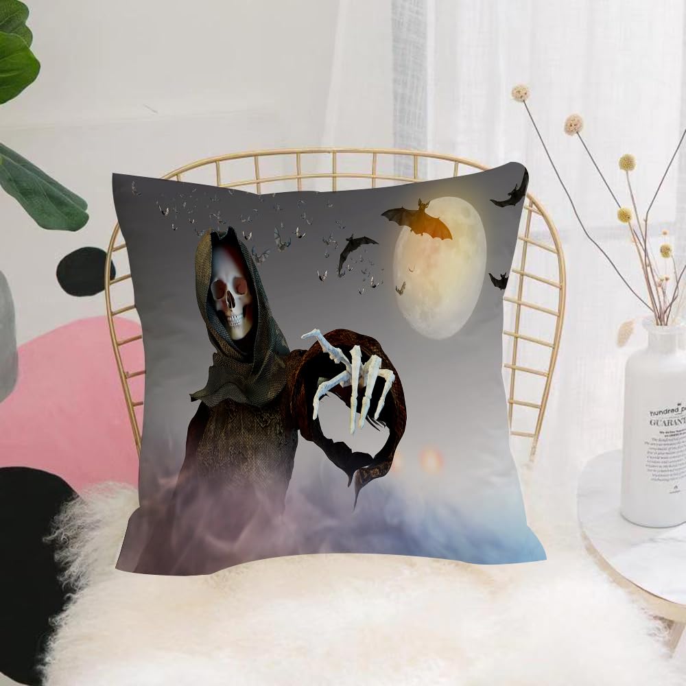 HYOSXW Cushion Cover,Throw Pillow Case Home Decorative for Living Room Bedroom Sofa Chair 16X16 Inch,3D Illustration of a death in the hood grim Reaper standing on Halloween backgr,Pillowcase 40X40cm