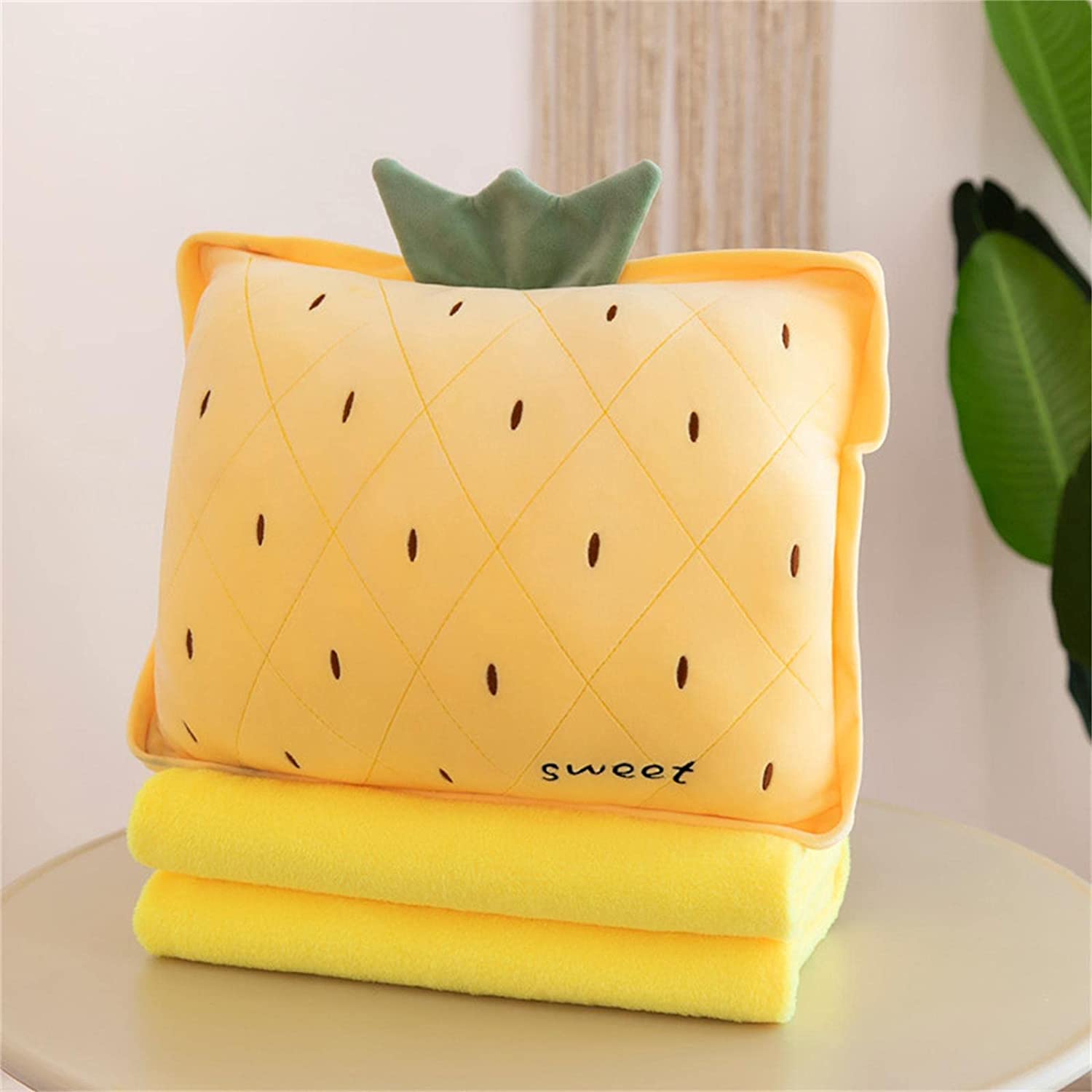 JOSON Travel Blanket and Afternoon nap Blanket Set, Three in one Pillow Blanket, Lovely Plush Fruit Filled Pillow, Warm Hands