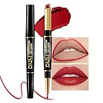 evpct 1Pcs Red Velvet Matte Lip Liner and Lipstick Combo Set Kit for Women, Dark Ruby Sexy Red Magic 24 Hours Lipstick and Lip Liner Gloss Stain Makeup Set Long Lasting Waterproof 24 labial, 40