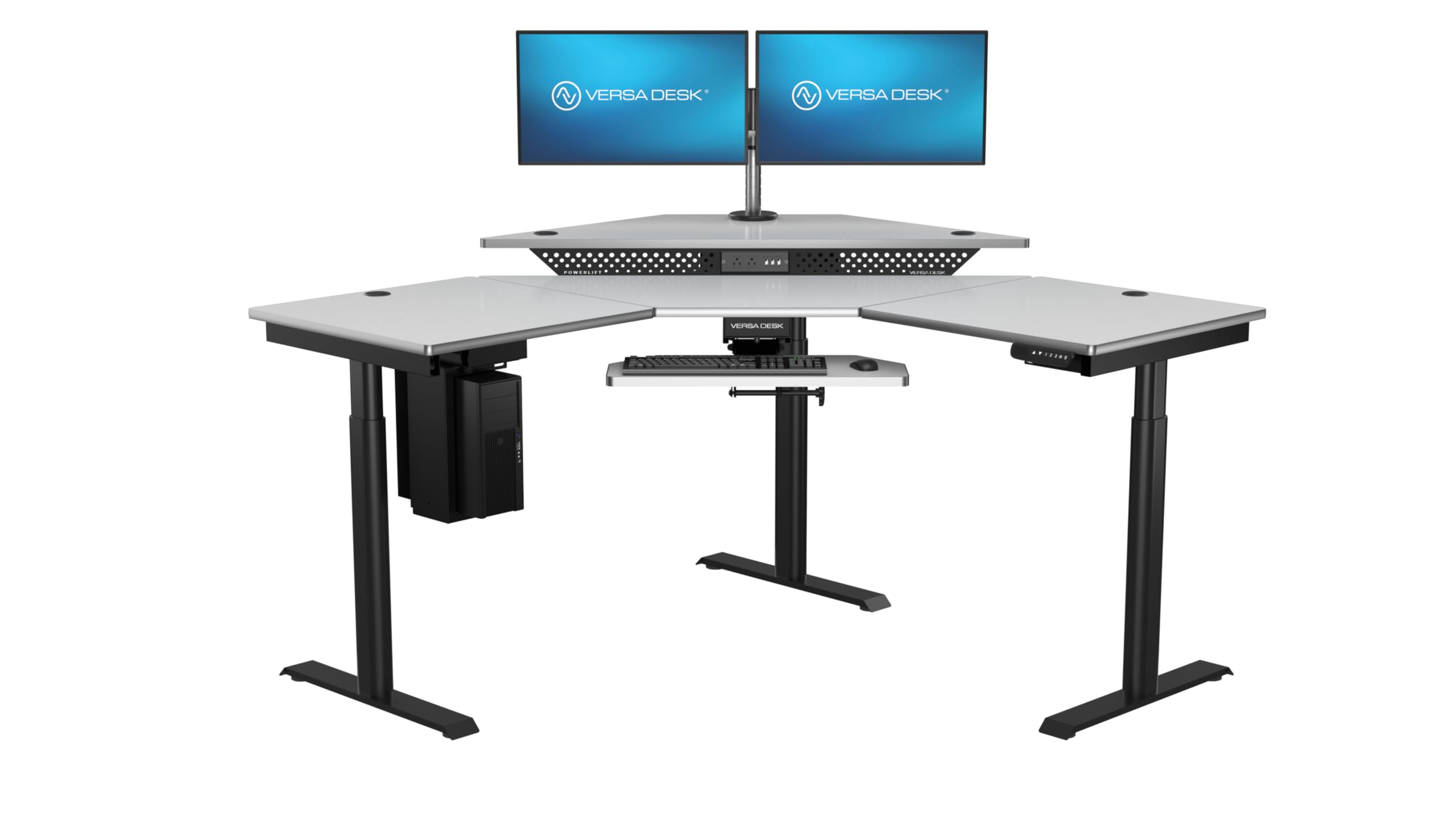 VERSADESK 60" x 60" Electric L-Shaped Corner Standing Desk, Commercial Grade Height Adjustable Sit Stand Workstation, Ergonomic Computer Desk for Home Office, Black Frame, White Surface