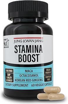 JUNG KWAN JANG Mens Stamina Boost with Korean Red Ginseng, Maca, and Octacosanol for Mens Health and Energy Supplement, 60 Capsules