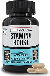 JungKwanJang Men's Stamina Boost with Korean Red Ginseng, Maca, and Octacosanol for Men's Health and Energy Supplement, 60 Capsules