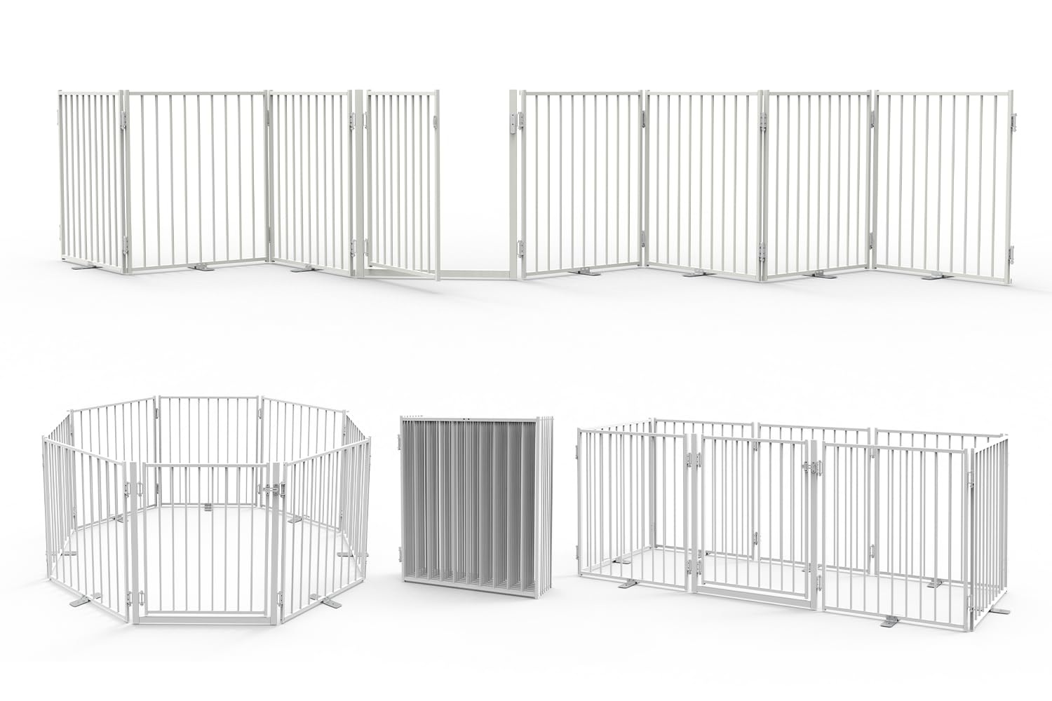 No Pawblems Free Standing Dog Gate with Door, 30'' Tall Foldable Dog Fence for Indoor & Outdoor, Up to 208 Inch Extra Wide Puppy Gate for Stairs,