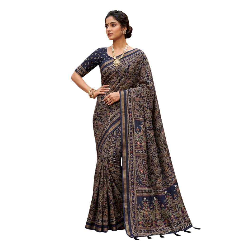 Paisley Printed Saree for Women with Traditional Border Design, Soft Lightweight, Festive, Wedding & Casual Wear-image-32