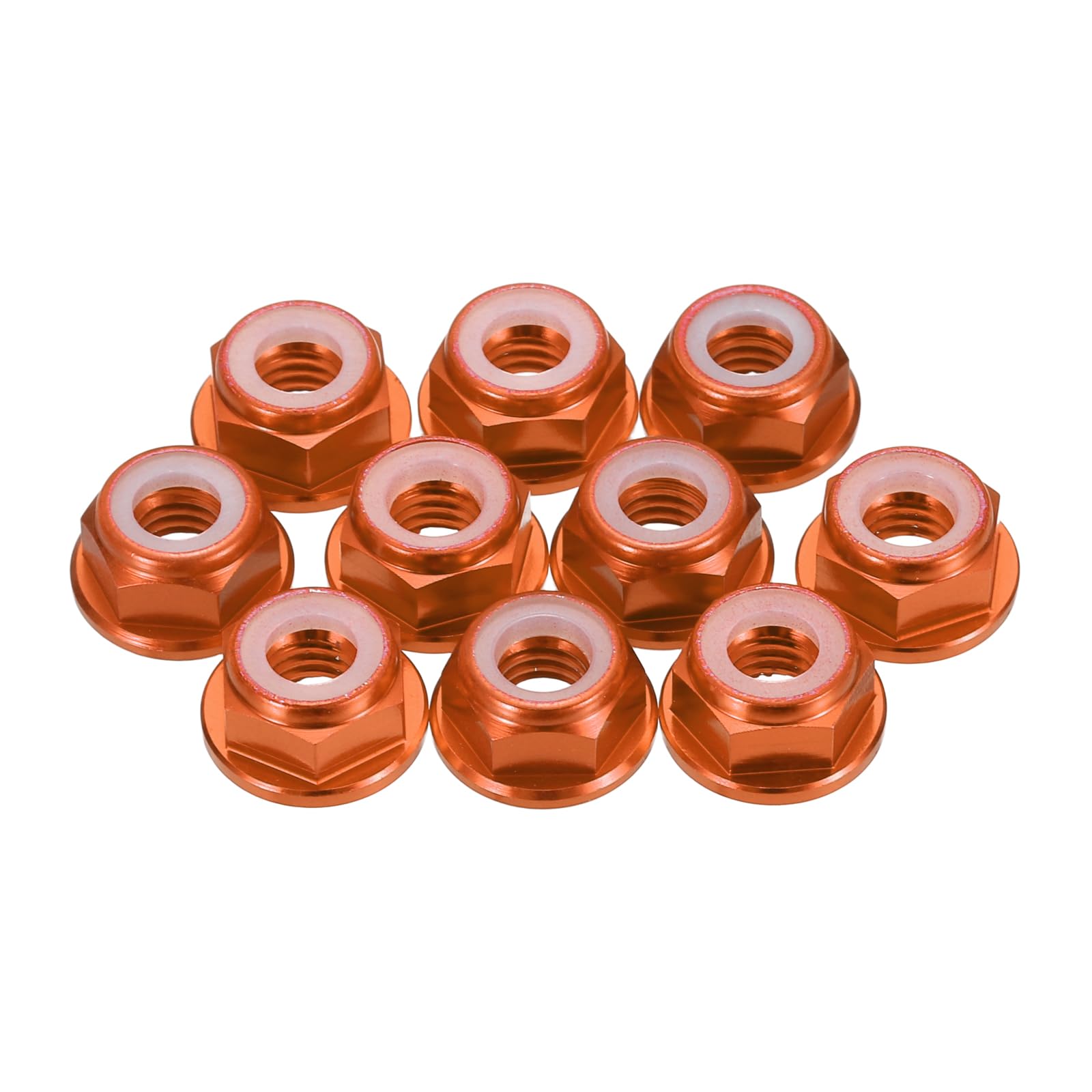 sourcing map 8 Pcs M6 Pitch 1mm Aluminum Alloy Lock Nuts Flanged Hex Nuts Nylon Locking Serrated for RC Drone Quadcopter Motor Prop Adapter FPV Parts Fasteners, Orange