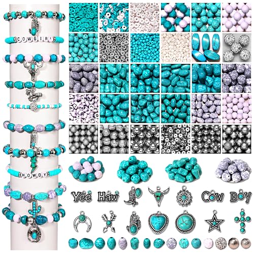 2300PCS+ Western Beads Charms for Bracelet Making Turquoise Clay Heishi Beads Letter Spacer Bead Cactus Star Cowboy Boot Charms for Western Jewelry Making Cowgirl Accessories (Turquoise 1)