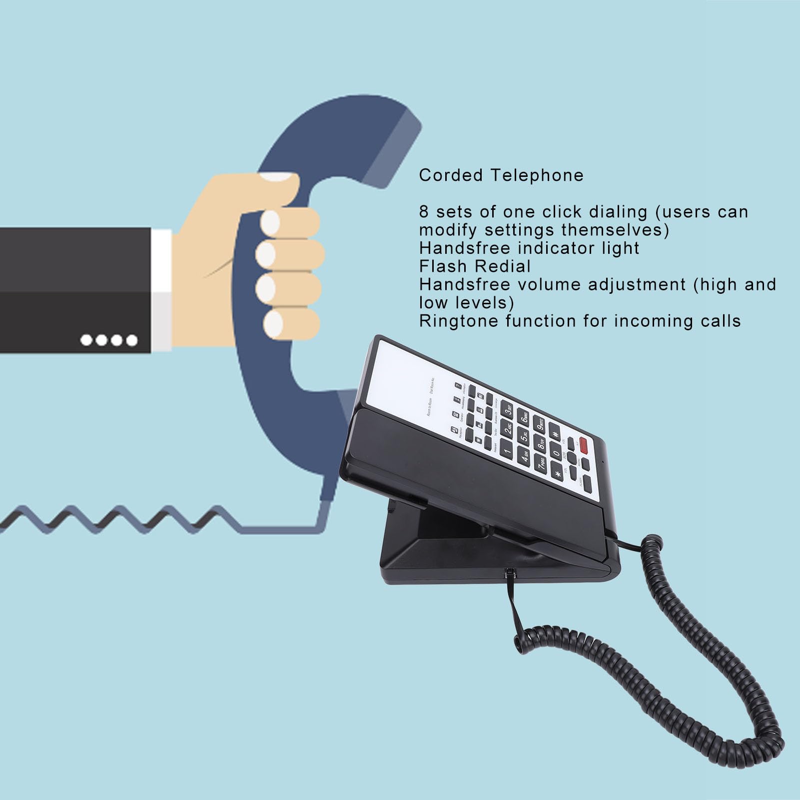 Hotel Business Schnurgebundenes Telefon, Verbesserte Sprachverstärkung für Hotelbüro, Bank, Callcenter, ABS, 1 Stück
