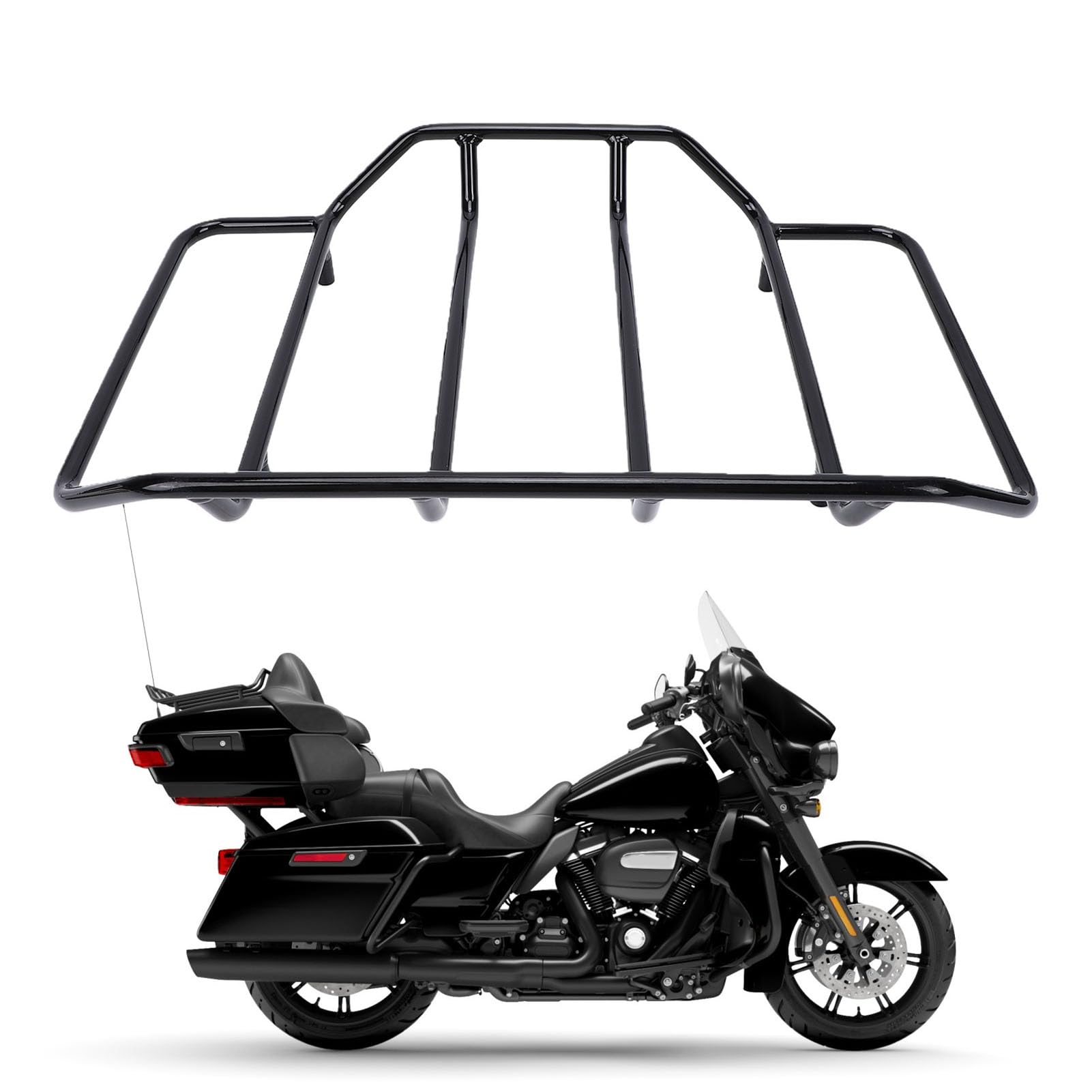 Ejoyous Motorrad-Kofferraum-Top-Gepäckträger, Schwarzer Metall-Gepäckträger, Abnehmbarer, Werkzeuglose Installation, Kratzfestes, Mattes Finish für Electra Glide 1984–2024 Touring-Fahrer