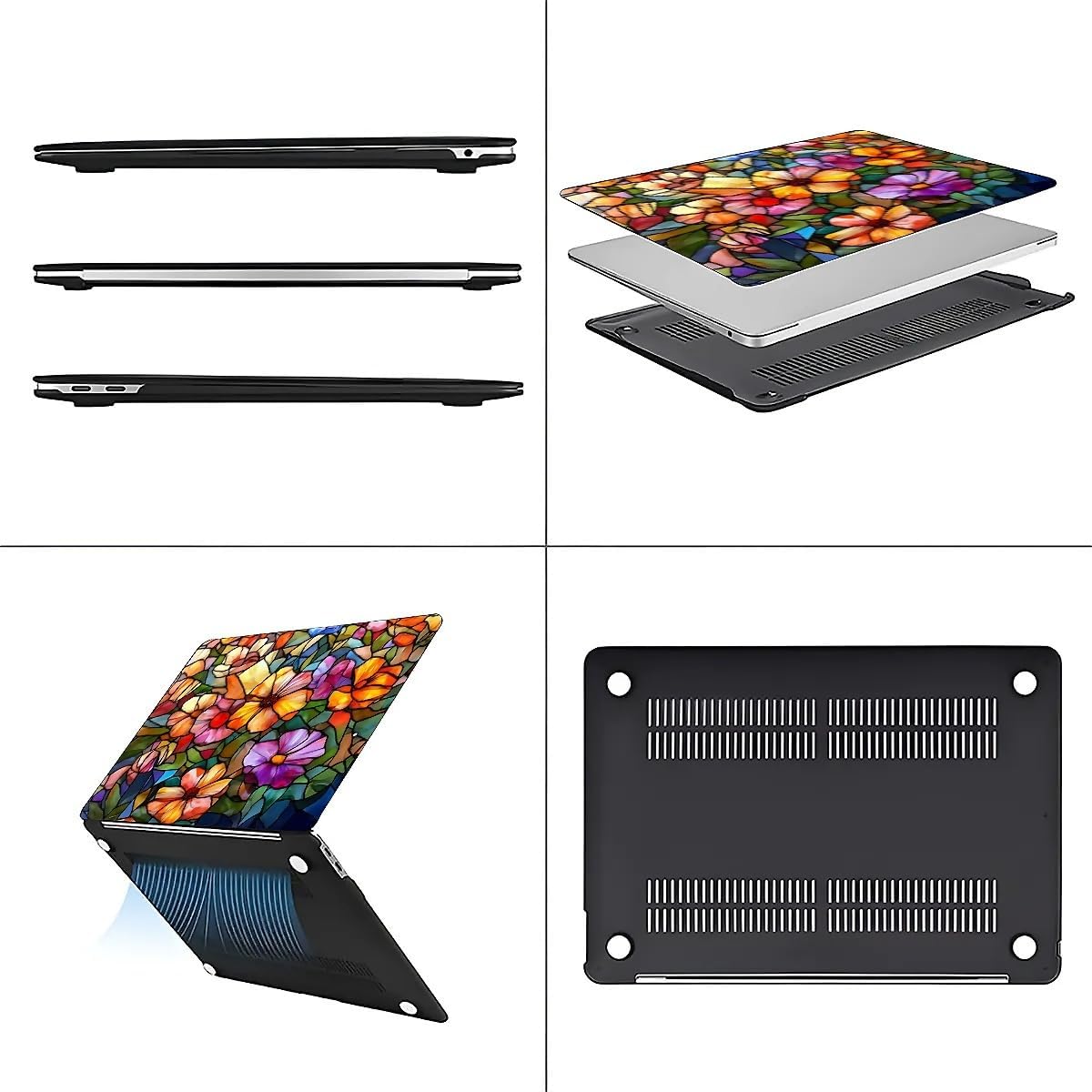 for MacBook Air 13 Inch Case,Black Case 2018/2020 Version A1932/A2179/A2337 Plastic Hard Shell Computer Case Colorful Flower 3D Mosaic Vintage Pattern