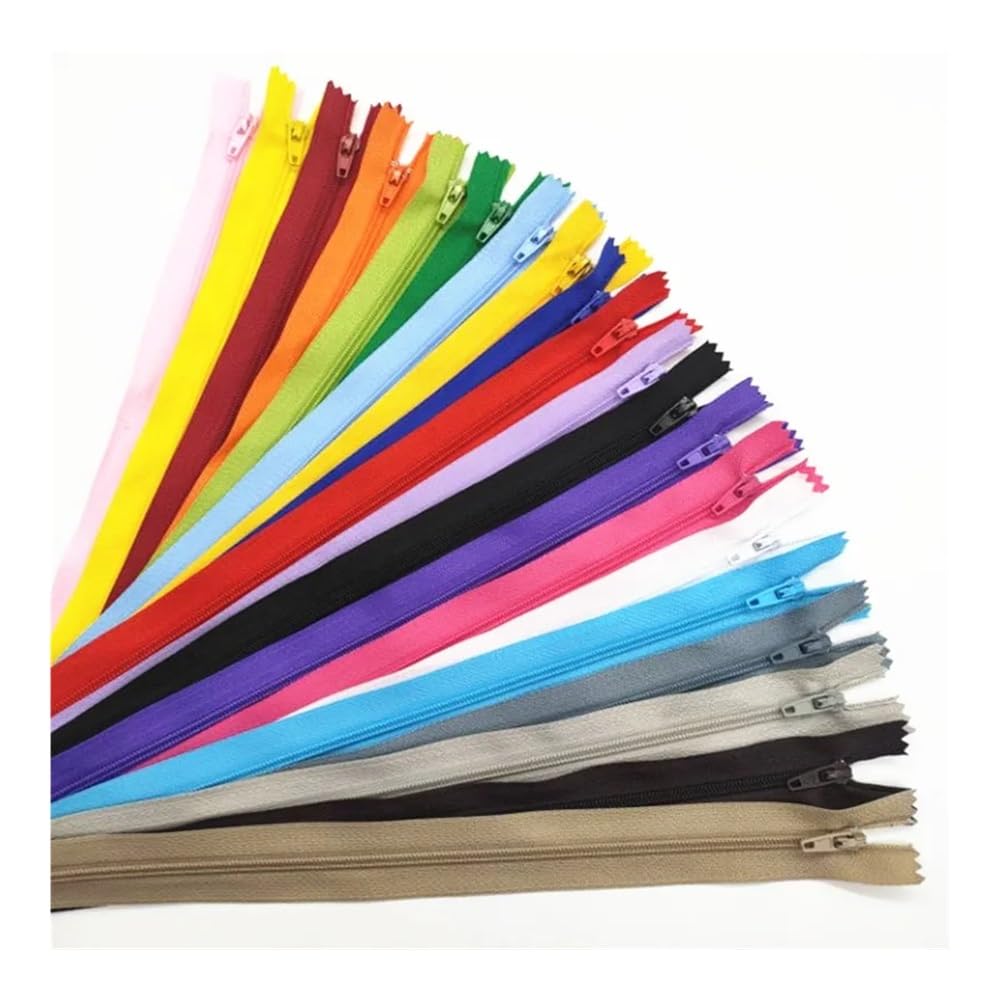ERQIAO 10 cremalleras cerradas de nailon 3# de 7,5 cm a 60 cm, adecuadas para ropa, 20 colores (dorado, 40 cm, 10 unidades)