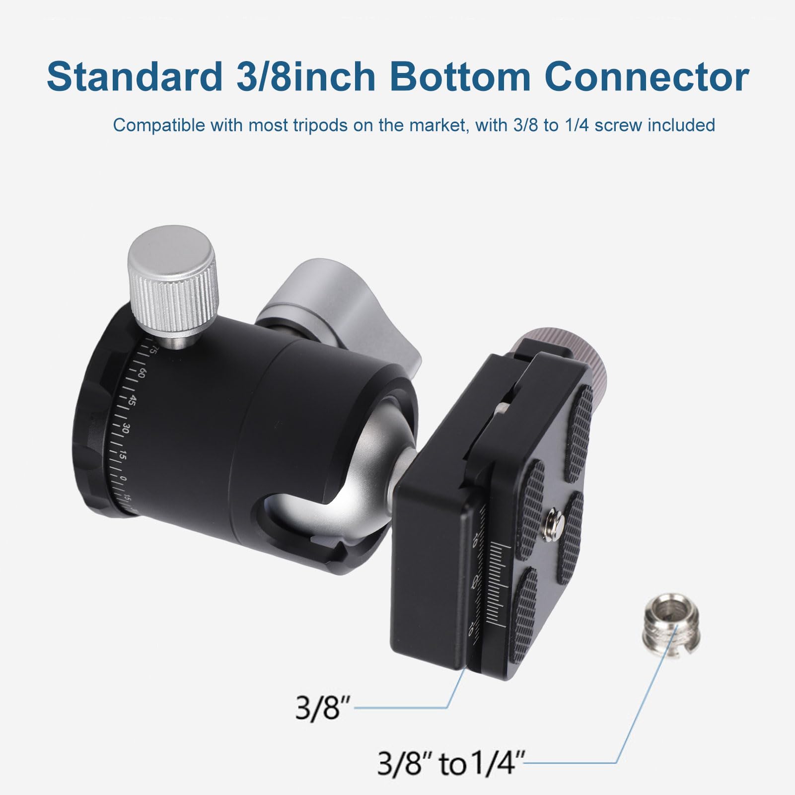 Andoer Rótula de Bola para Trípode, Bola de Metal Grande 30 Mm para Cámara DSLR con Base Panorámica 360, Capacidad Carga 8 Kg, Triple Bloqueo, Placa Liberación Rápida