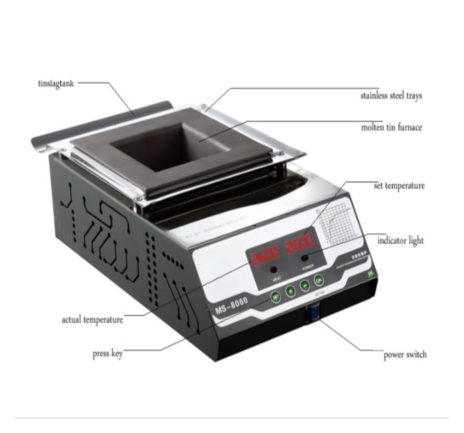 Crisol de Soldadura, Crisol electrónico de conversión de frecuencia de MS-2820, horno de estaño sin plomo ajustable de alta temperatura de 2000W