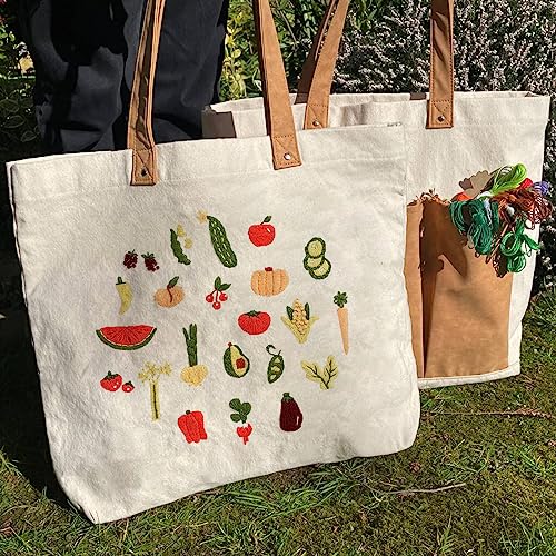Image of Lukinbox 4 Pack Embroidery Kit for Beginners, Hand Cross Stitch Kits for Adults, DIY Fabric Embroidery Starter Kits with Fruit Flower Patterns, 2 Embroidery Hoops, Clothes, Threads and Needles