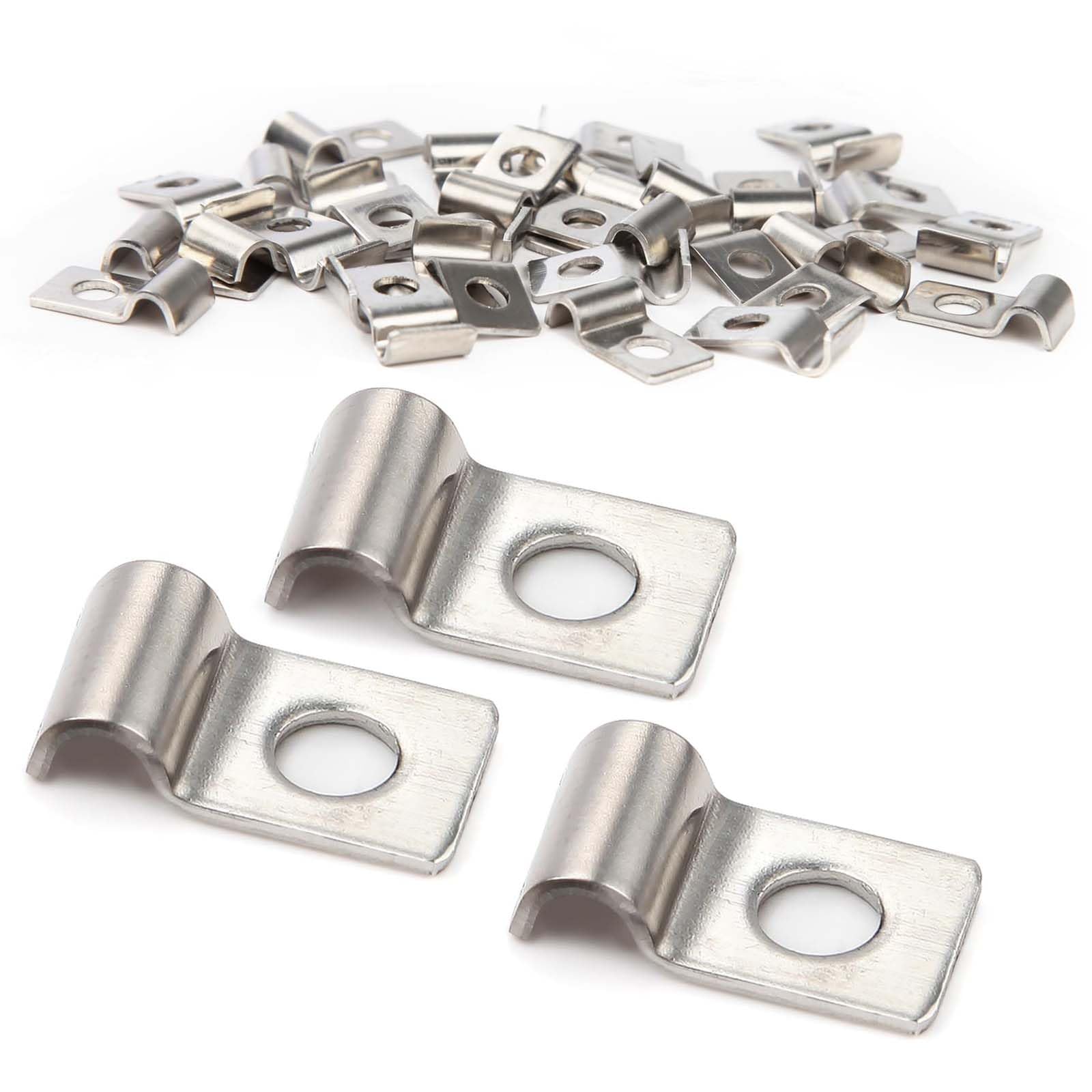 XoeLLe 50 Pcs Pipe Clips 4mm, Stainless Steel Pipe Clamp Single Hole, Hose Clamp for diameter 4-5 mm Cables Water Pipes