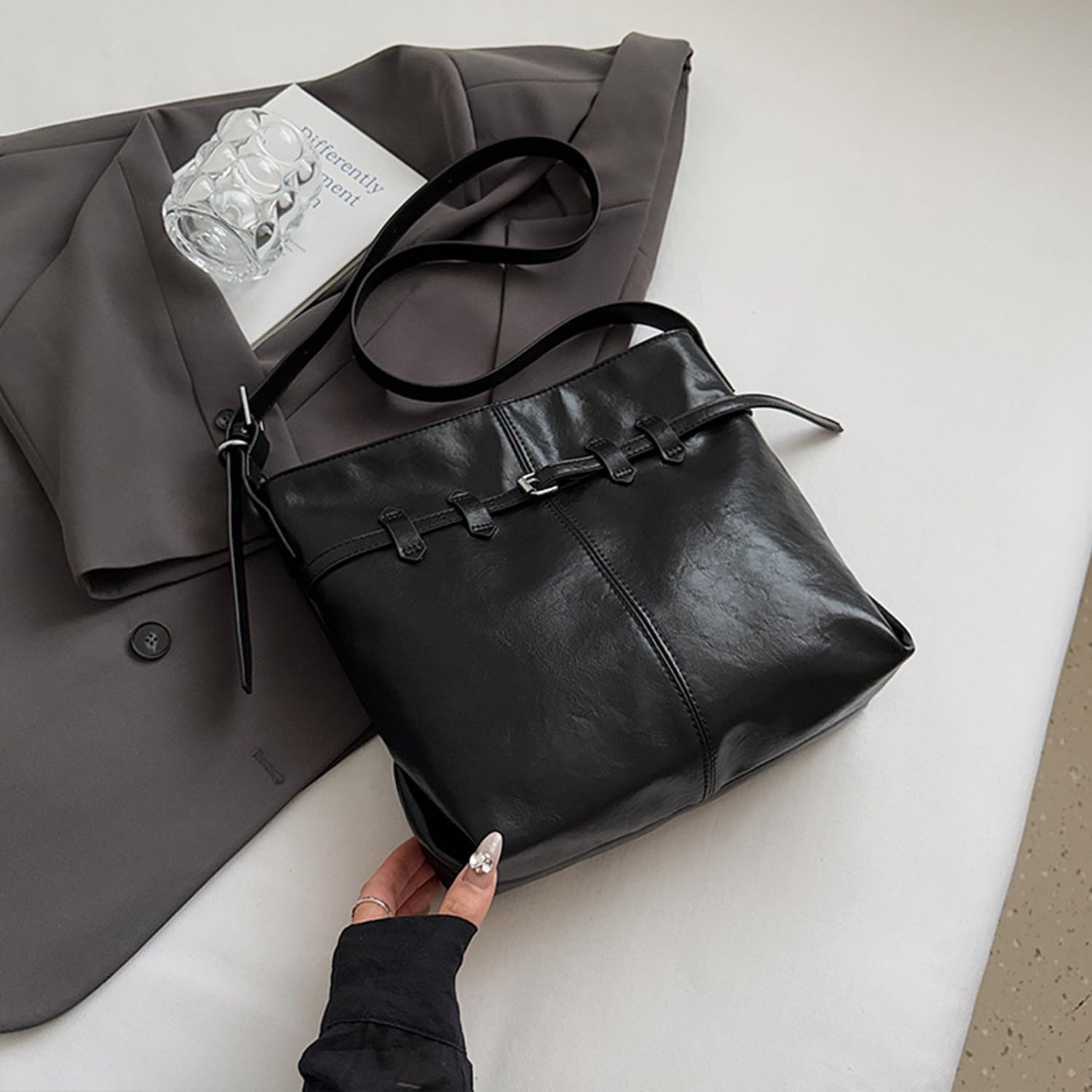 Leather Shoulder Handbags for Women Bucket Bag Stylish Hobo Crossbody Bags Vintage Top Handle Purse - Image 5