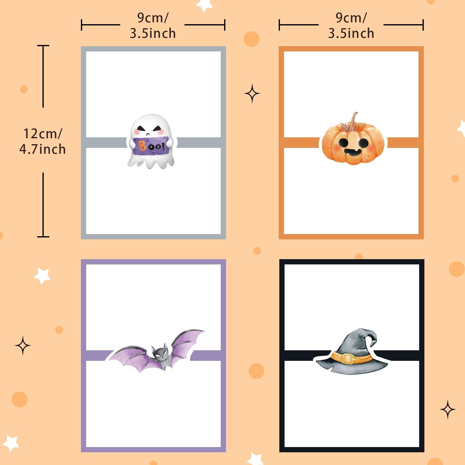 48 Pcs Halloween Buffet Food Labels, Halloween Themed Folded Place Cards