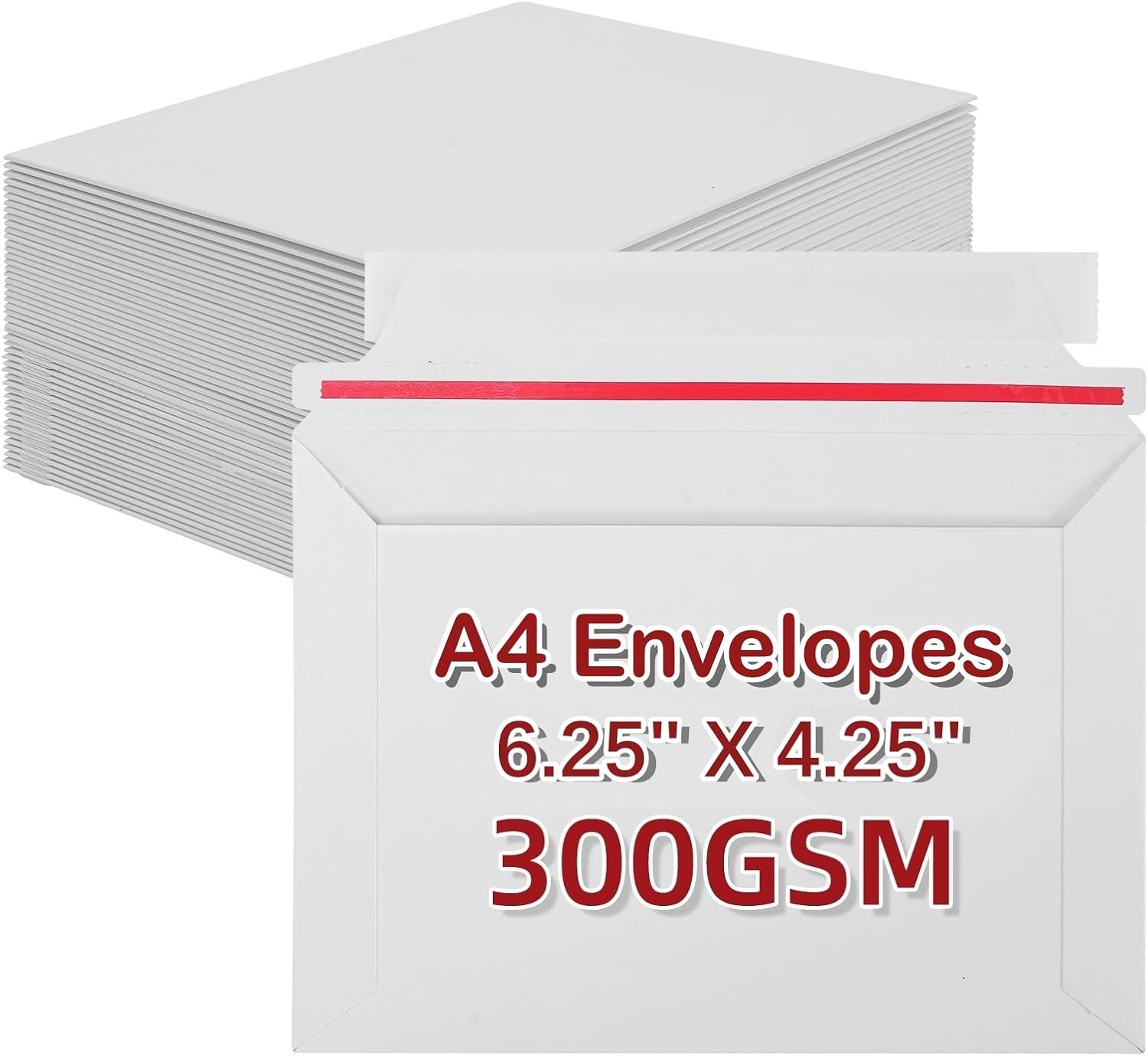 A4 Envelopes Thickened 300GSM White 100 Pack, 6.25" x 4.25" Rigid Self Seal Mailers, Stay Flat Envelope for Invitations, Photos, 6" x 4" Cards, Greeting Cards, Weddings