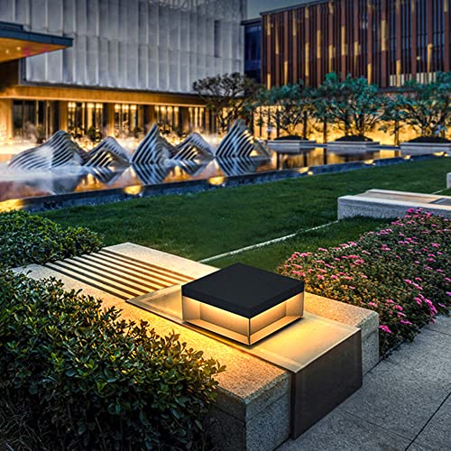 Black Pillar Lamps - 11.81In Square Outdoor Post Lights Modern Patio Pole Table Lamps High Light Led Path Lights Waterproof Die-Cast Aluminum Gate Deck Stigma Lantern For Park Entrance Fence Decor #TOP4