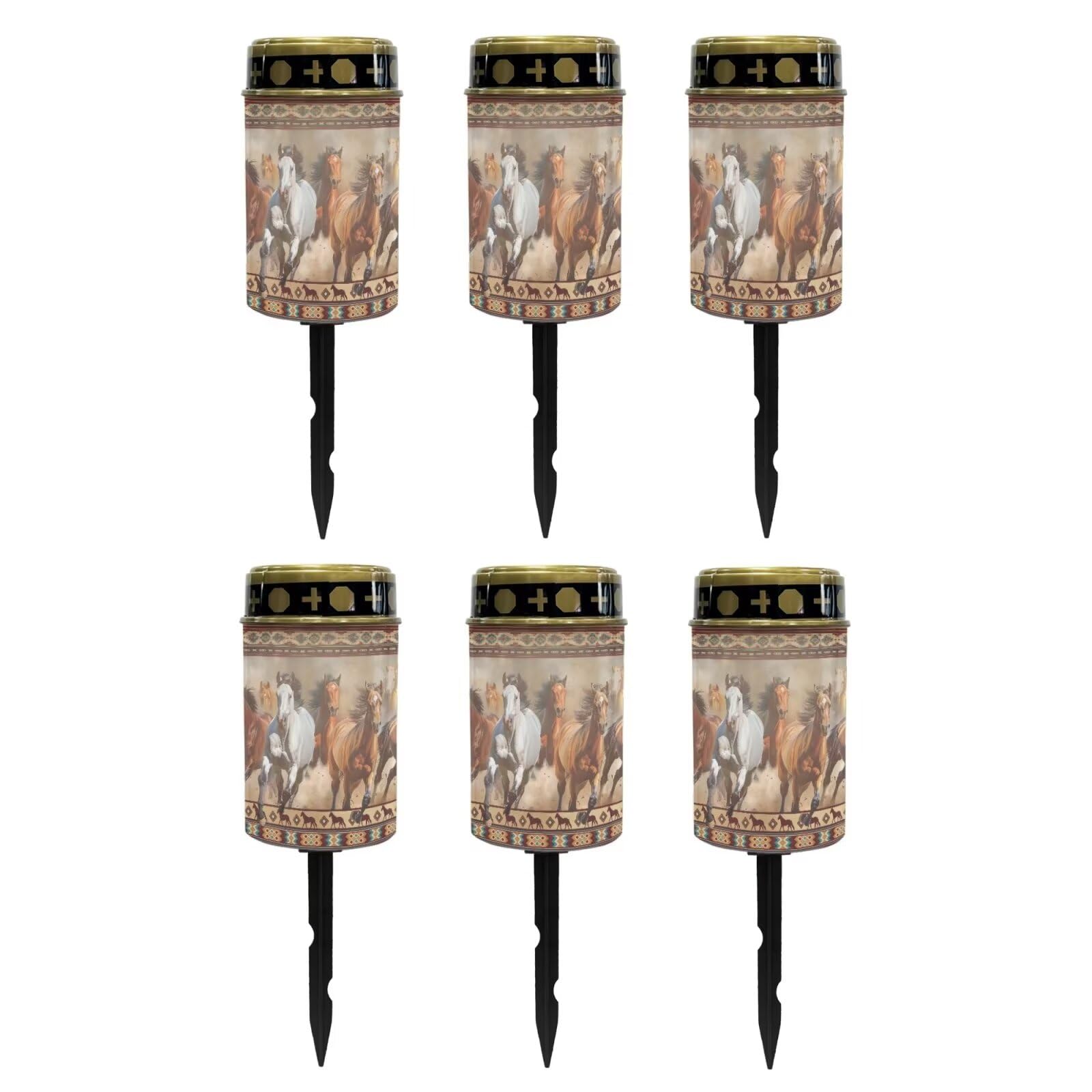Poceacles Solar Powered Outdoor Lights Cemetery Solar Candle Solar Memorial Lights Outdoor Waterproof Landscape Lights for Yard Patio Lawn Outdoor Home Decor, Aztec Horse Brown, Pack of 6
