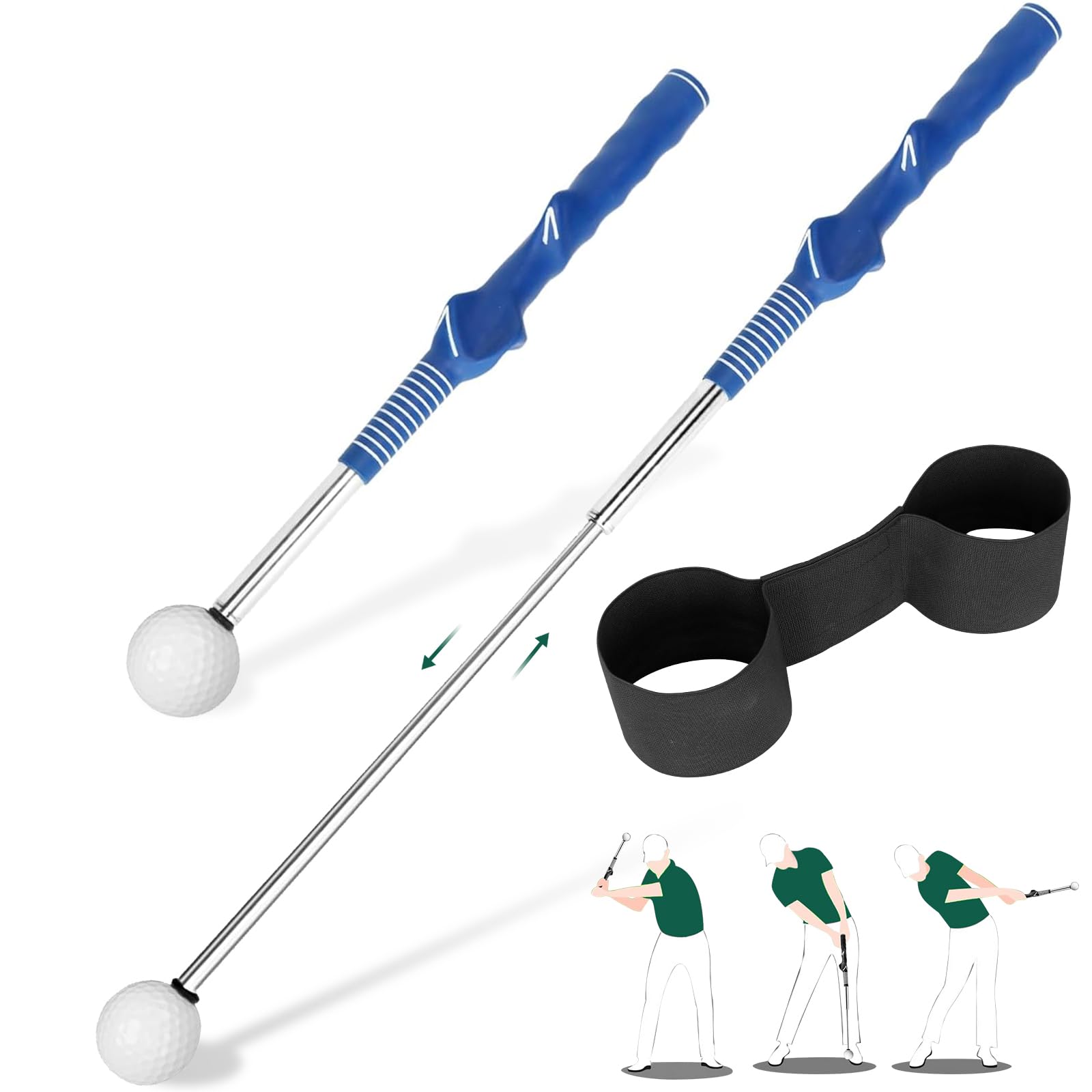 KALAUTO Retractable Golf Swing Training Aid,Rhythm Click Sound Warm Up Golf Swing Trainer,Golf Grip Trainer Attachment -Strength & Tempo Training for Chipping Hitting,Golf Accessories for Men