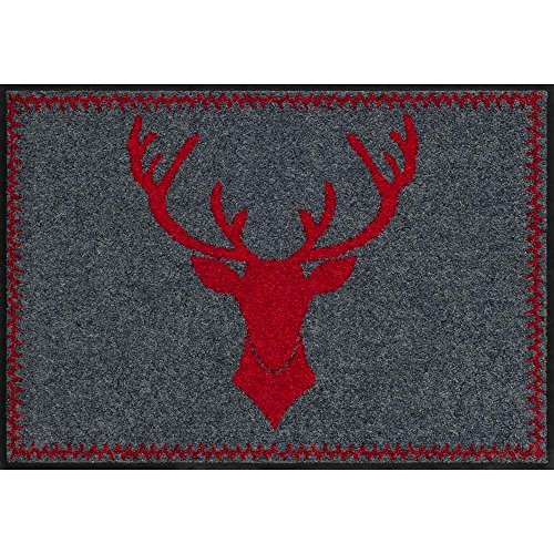 Salonloewe Fußmatte Hirsch-Kopf rot Jagd Landhaus Sauberlauf Abtreter Fuss-Matte aussen + innen...