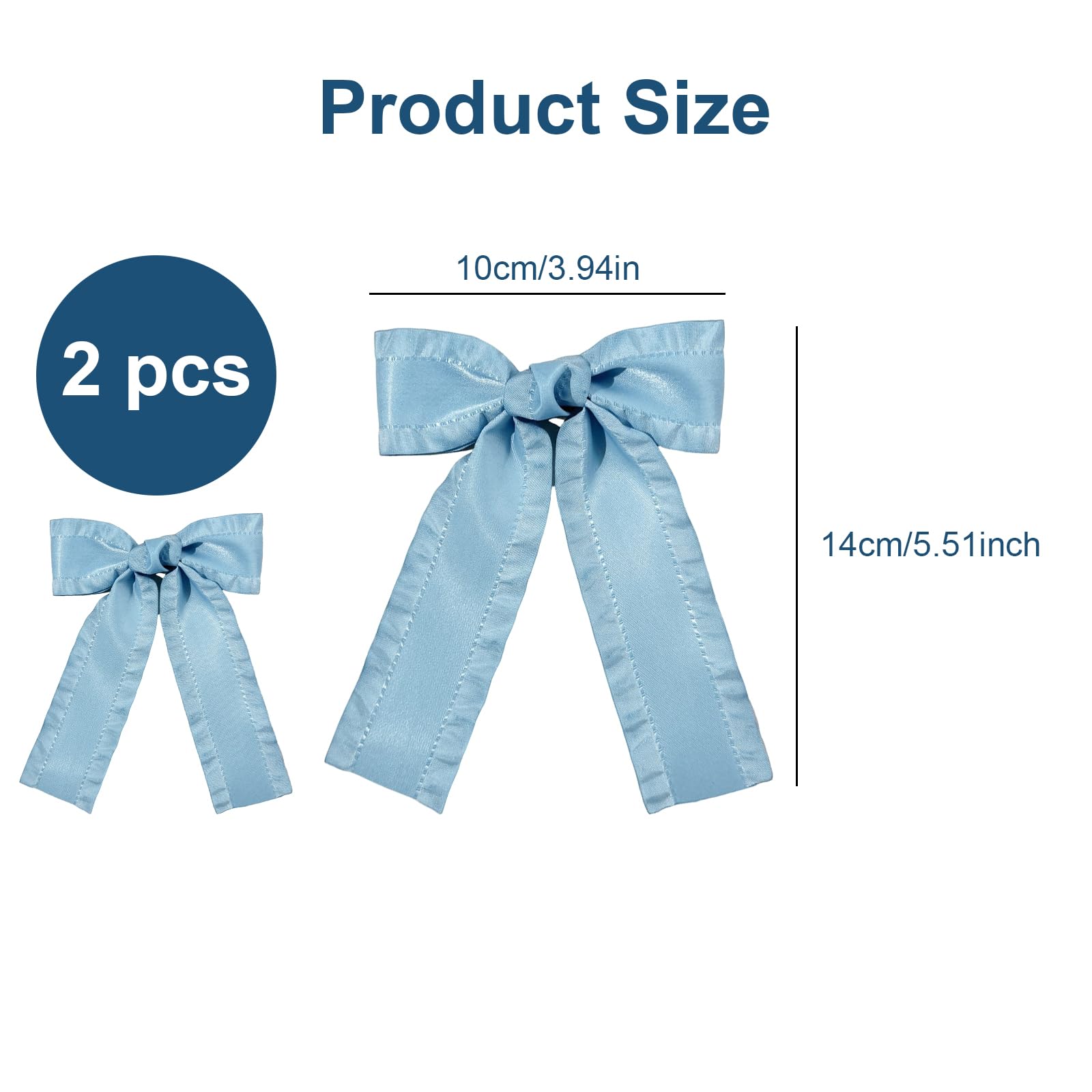Blue Hair Bow - ShiningUU 2PCS Satin Ruffle Bow Clip with Long Tail, 1 count (Pack of 2) - Image 2