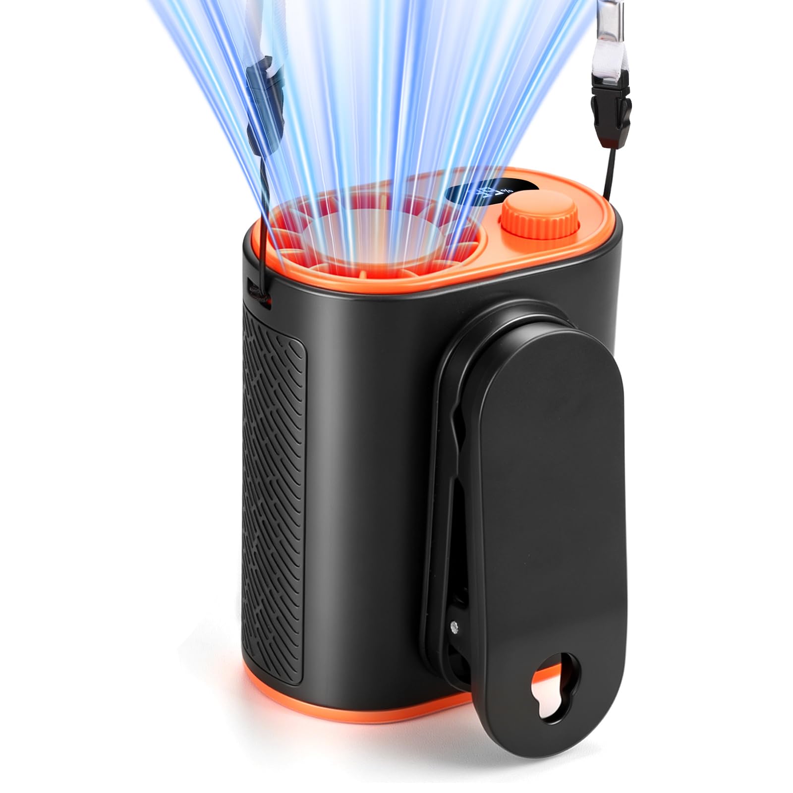 WHATOOK Ventilatore da cintura portatile: 1-100 regolazione continua della velocità con clip girevole a 360°, display digitale e funzione power bank da 10 W, ventilatore portatile per cantieri