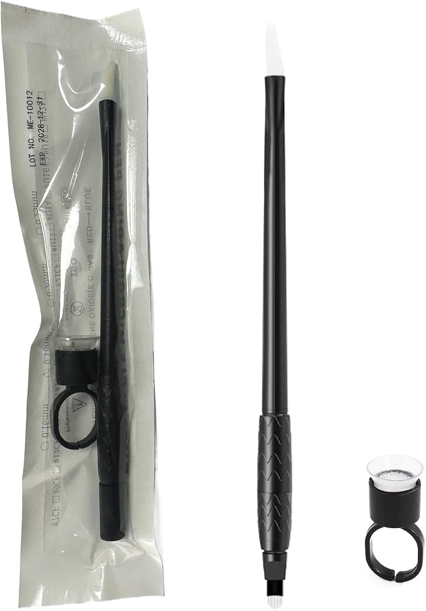 10pcs Disposable Microblading Pen Nano 0.18mm Blades with Pigment Sponge and Ring Disposable Sterile Microblades (U18 Nano 0.18mm)