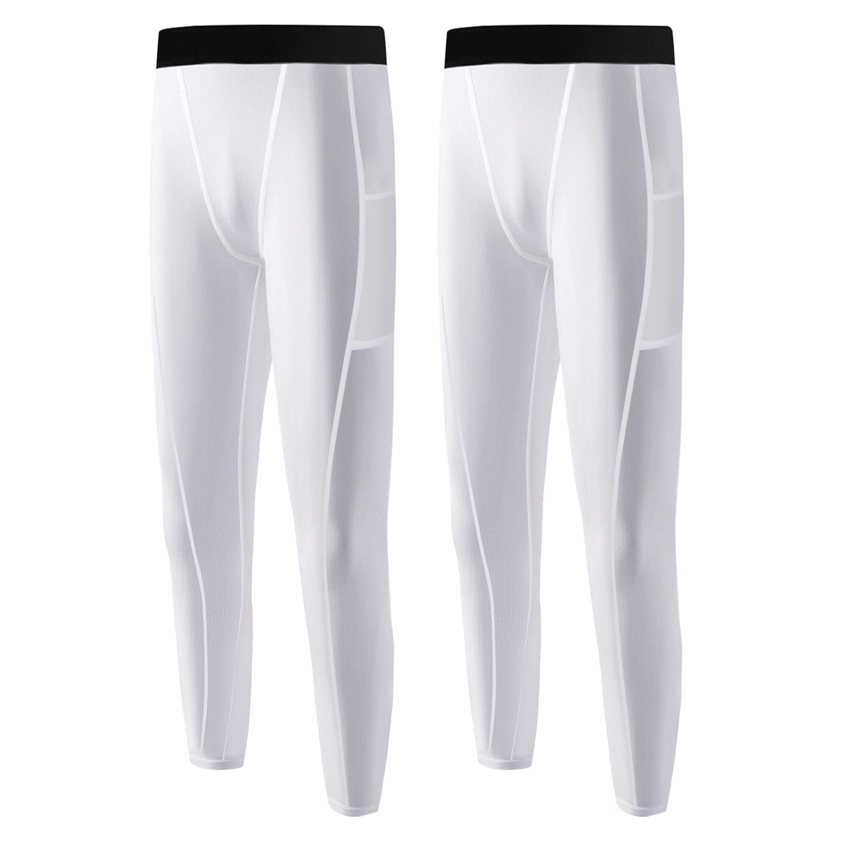Blaward 2 Pack Youth Boys' Compression Pants Leggings with Side Pockets, Athletic Sports Tights Basketball Running Base Layer