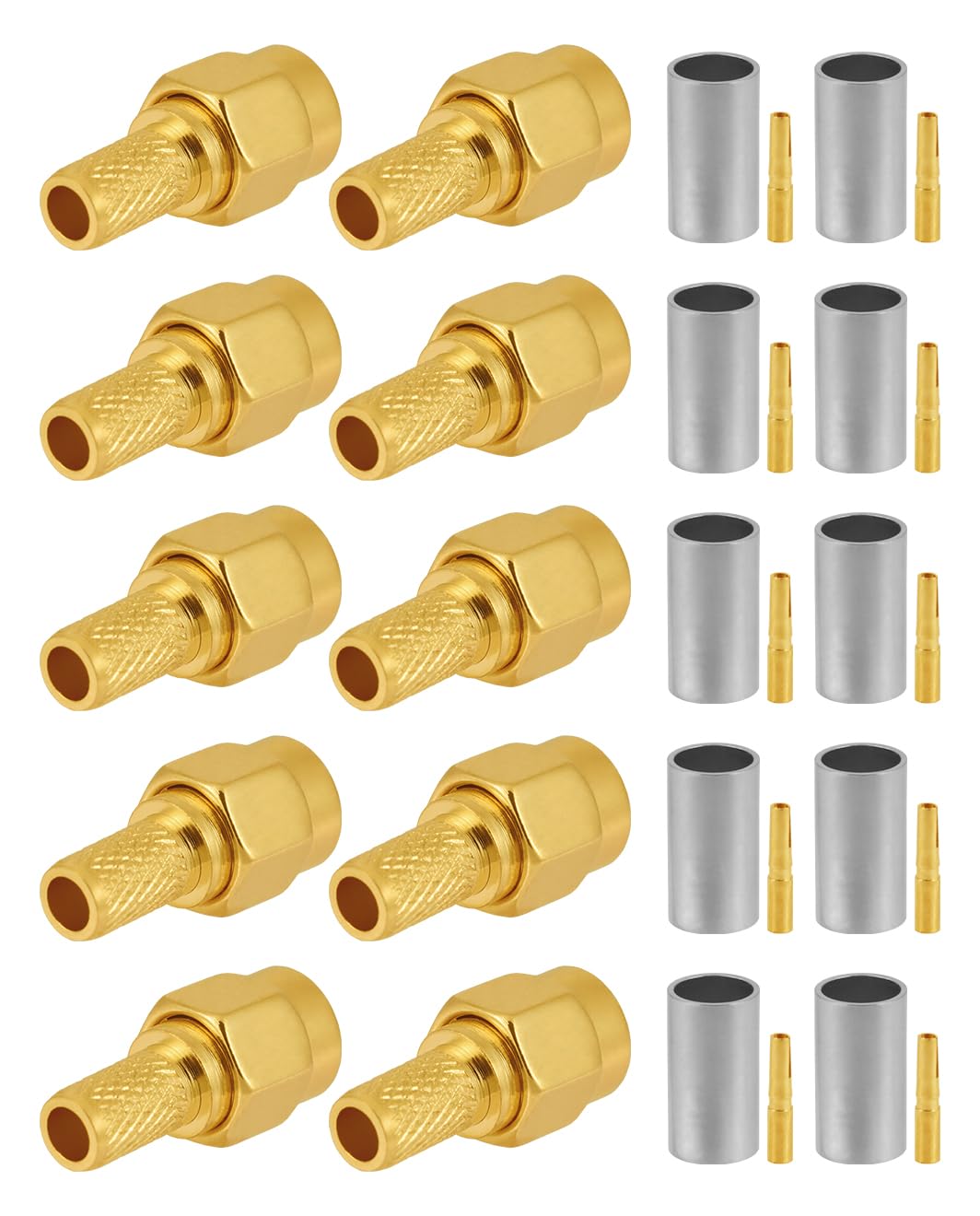 Vecys 10 PCS RP SMA Connettori RP SMA Maschio Crimpare Connettore per RG58 RG142 RG400 VLMR195 RF Coassiale Cavo