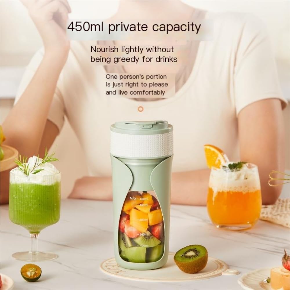 Bicchiere Portatile For Succhi Da 450 Ml - Ricaricabile Tramite USB, Ideale For Casa, Ufficio E Spazi Aperti - Frulla Frutta E Verdura Senza Sforzo! -Frutti da mescolare(Wild Green)