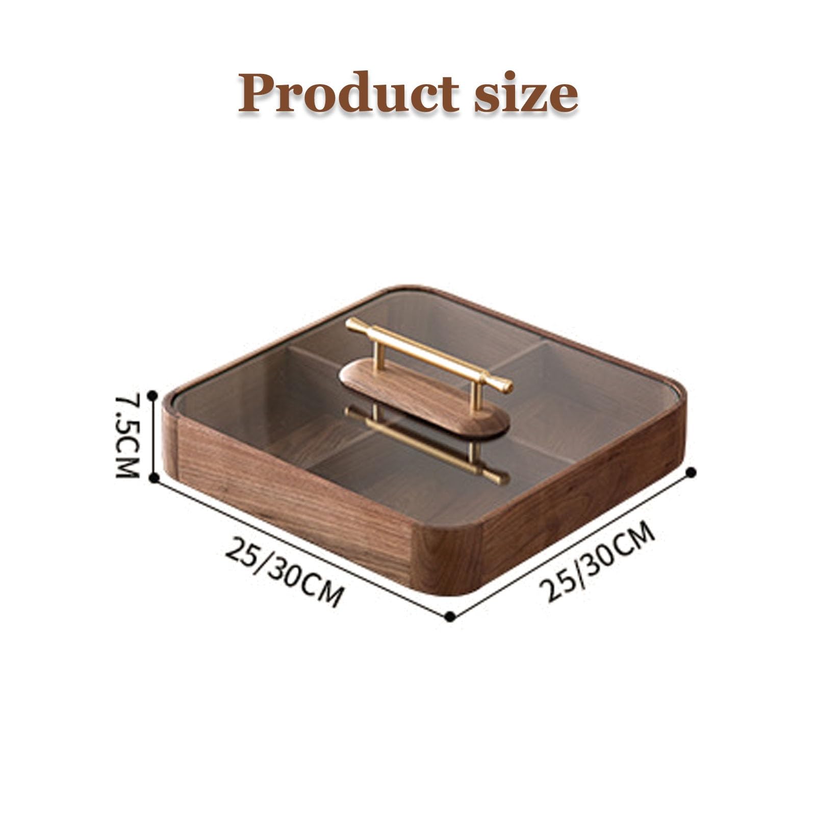 Plateau de service divisé avec couvercle en bois pour fruits et collations, boîte de rangement pour bonbons, fruits secs pour dessert et décoration de fête