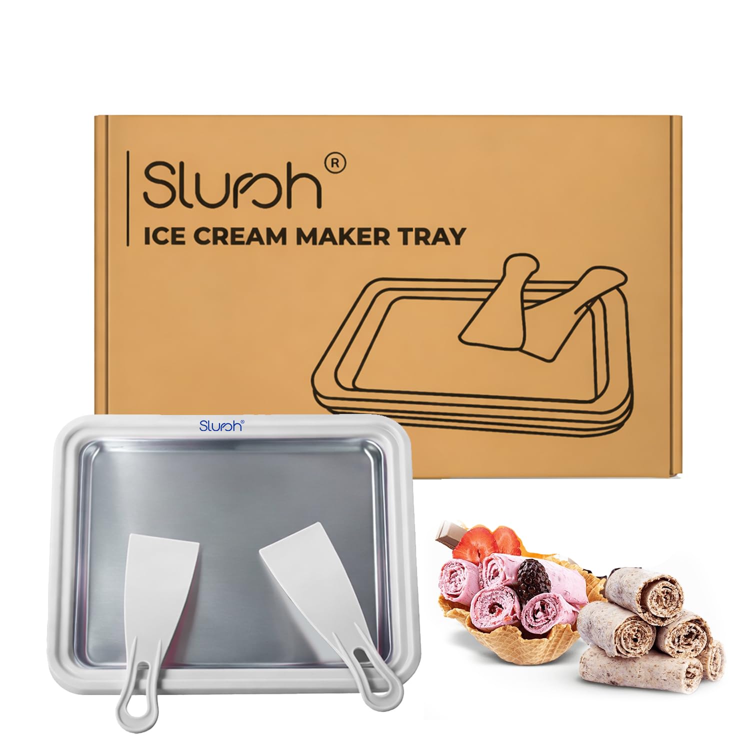 Slursh Instant Ice Cream Maker, Instant Cold Plate Ice Cream Roll Maker with 2 Spatulas, Stainless Steel Ice Cream Roller Pan for Easy Homemade Ice Cream Rolls Gelato Sorbet Frozen Desserts - White-image-16