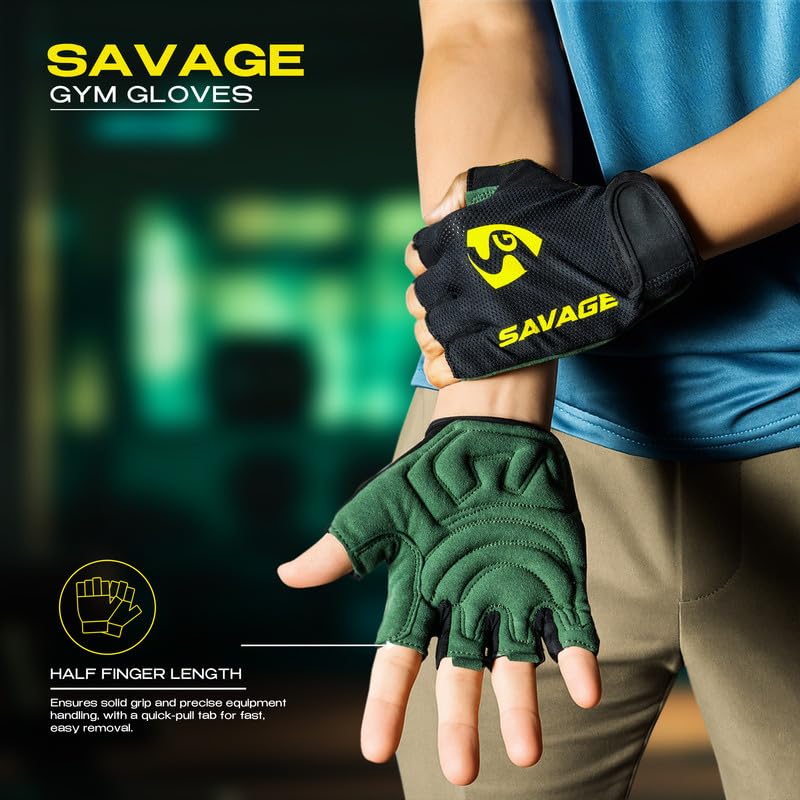 Image of SG Savage Gym Gloves for Men & Women | Half Finger Workout Gloves with Non-Slip Palm, Weightlifting & Training Gloves with Wrist Support for Gym, Fitness, Exercise & Cycling