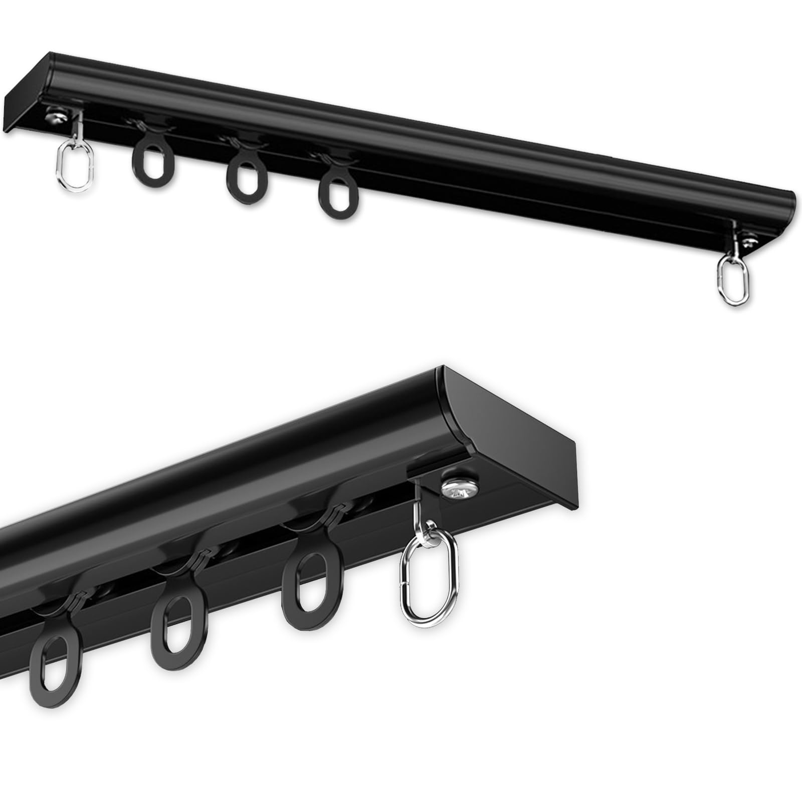 Ceiling Ultra-Thin Curtain Single Tracks Room Divider, Ultra-Thin Privacy Aluminum Alloy Curtain Rails, Ceiling Mount Curtain Rod Track for Office Home Hotel School(Black,460cm(15.1ft))