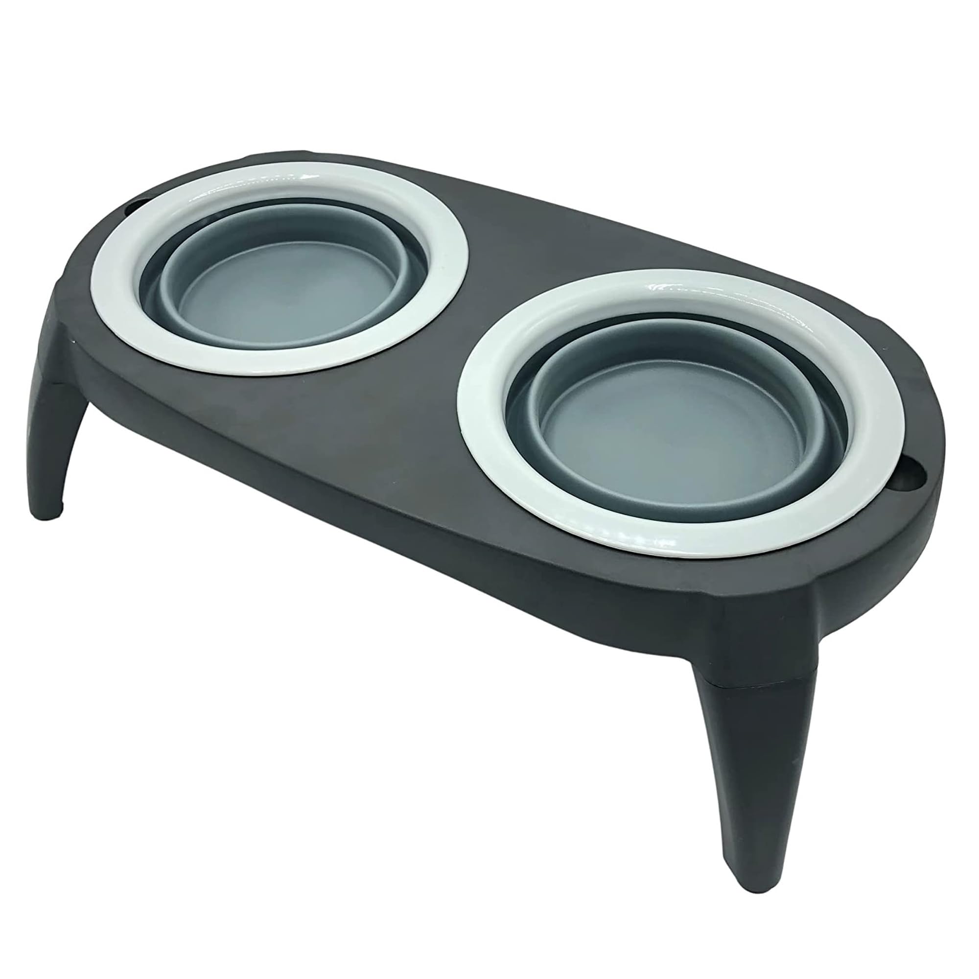 Well Home Silicone Double Feeder, Grey and Black, 40 x 22 cm, Non-Slip, black/grey