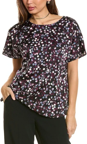 Anne Klein Women's Short Sleeve Blouse with Bateau Neckline