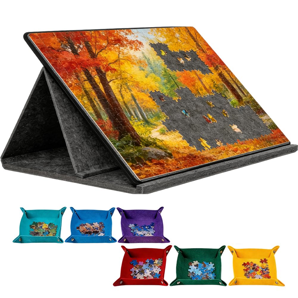 Planche à puzzle et table de puzzle 1000 pièces – Planche à puzzle inclinable avec 6 compartiments de tri colorés, support et couvercle 2 en 1, plateau de tapis de puzzle léger en feutre