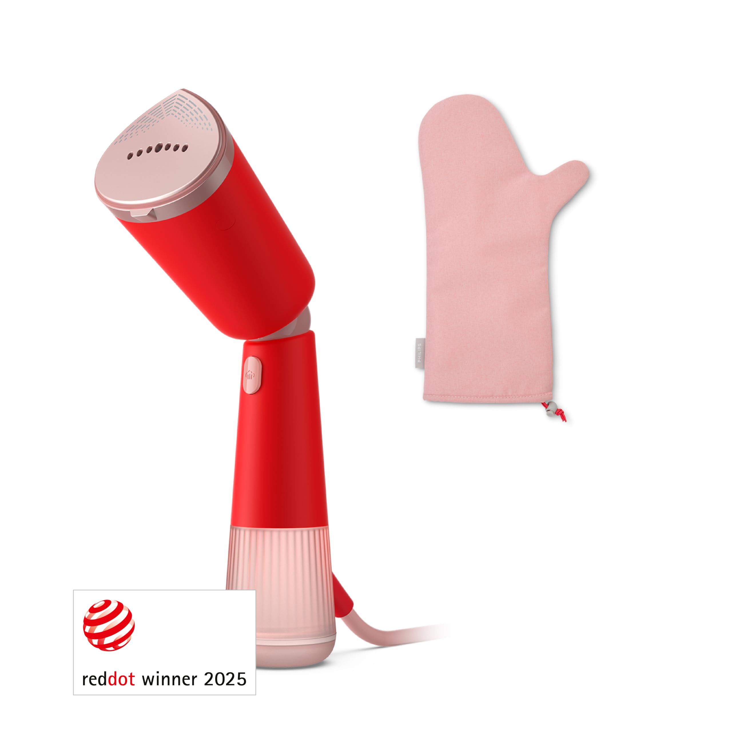 Philips Vaporizador de mano Serie 5000, Diseño elegante, cabezal ajustable, calentamiento rápido, ajustes Eco y Max, seguro para tejidos delicados, uso vertical y horizontal, naranja rojo (STH5020/40)