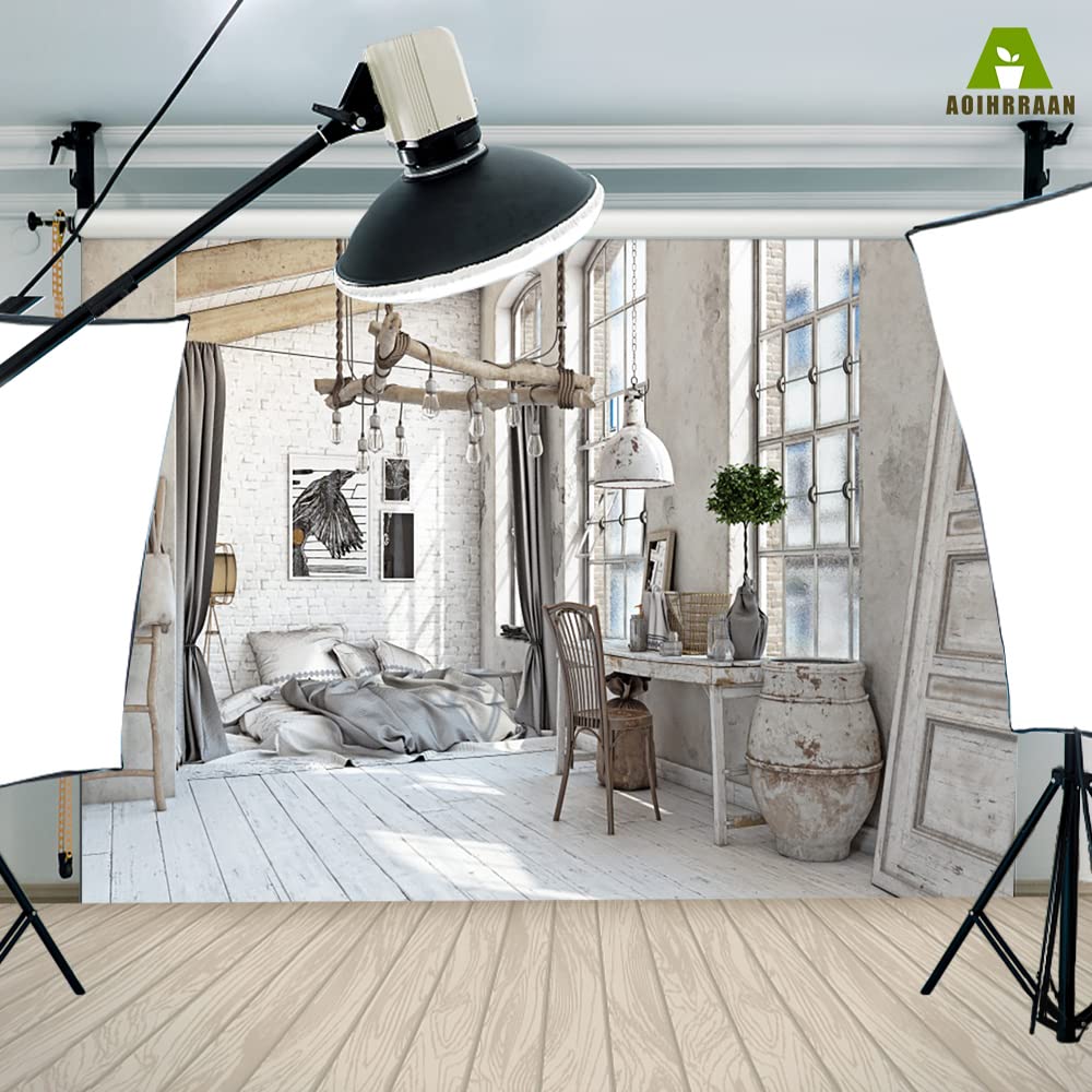 Aoihrraan 3 x 2,5 m skandynawska sypialnia wewnętrzne tło biała ściana drewno podłoga okno europejski styl pokój rama fotografia tło sesje filmowe dekoracja osobisty nostalgia portret fotografia studio rekwizyty
