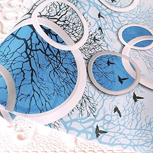 Image of SARVATRAY Self-Adhesive Wallpaper, Blue Round Kitchen & Wall Stickers, Oil Proof & Heat Resistant, 1.5 X 9.5 SQ FT(3 M)