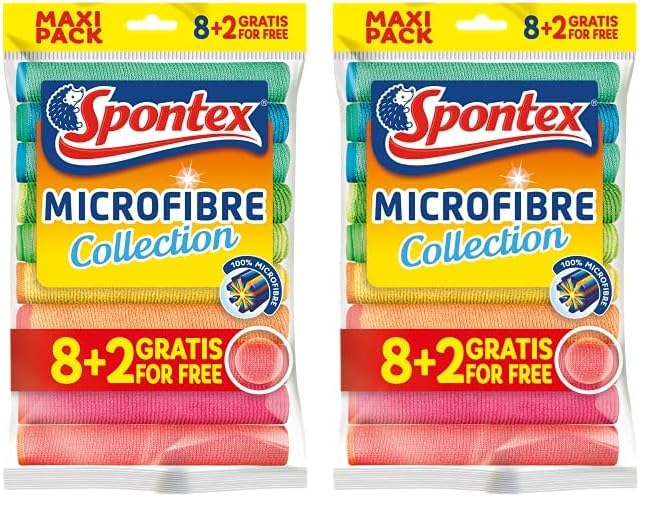 Spontex Microfibre Allzwecktücher 8+2 Gratis, 1 Packung - Bunte Mikrofasertücher (Packung mit 2)