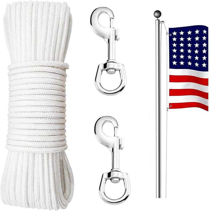 Amazon.com : 100 FT Flagpole Halyard Rope (Thick 5/16'') + 2pcs Swivel ...