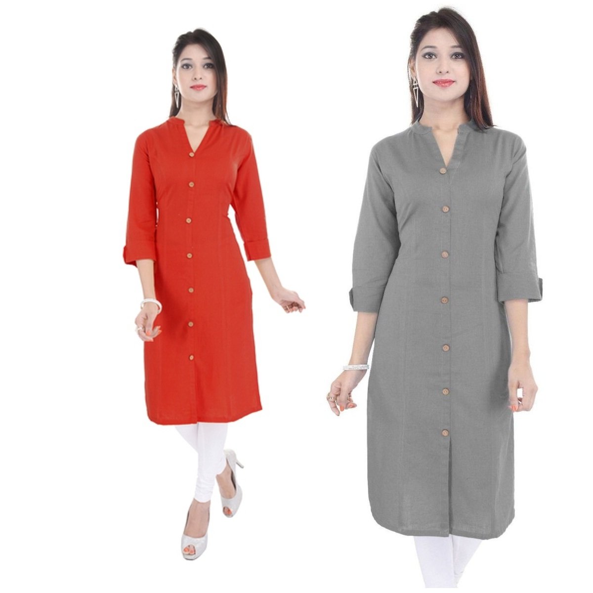 BrightJet Attractive Designer cotton 2pc Ethnic Indian Women Fashion Frontslit Kurti Lovely Kurta Combo