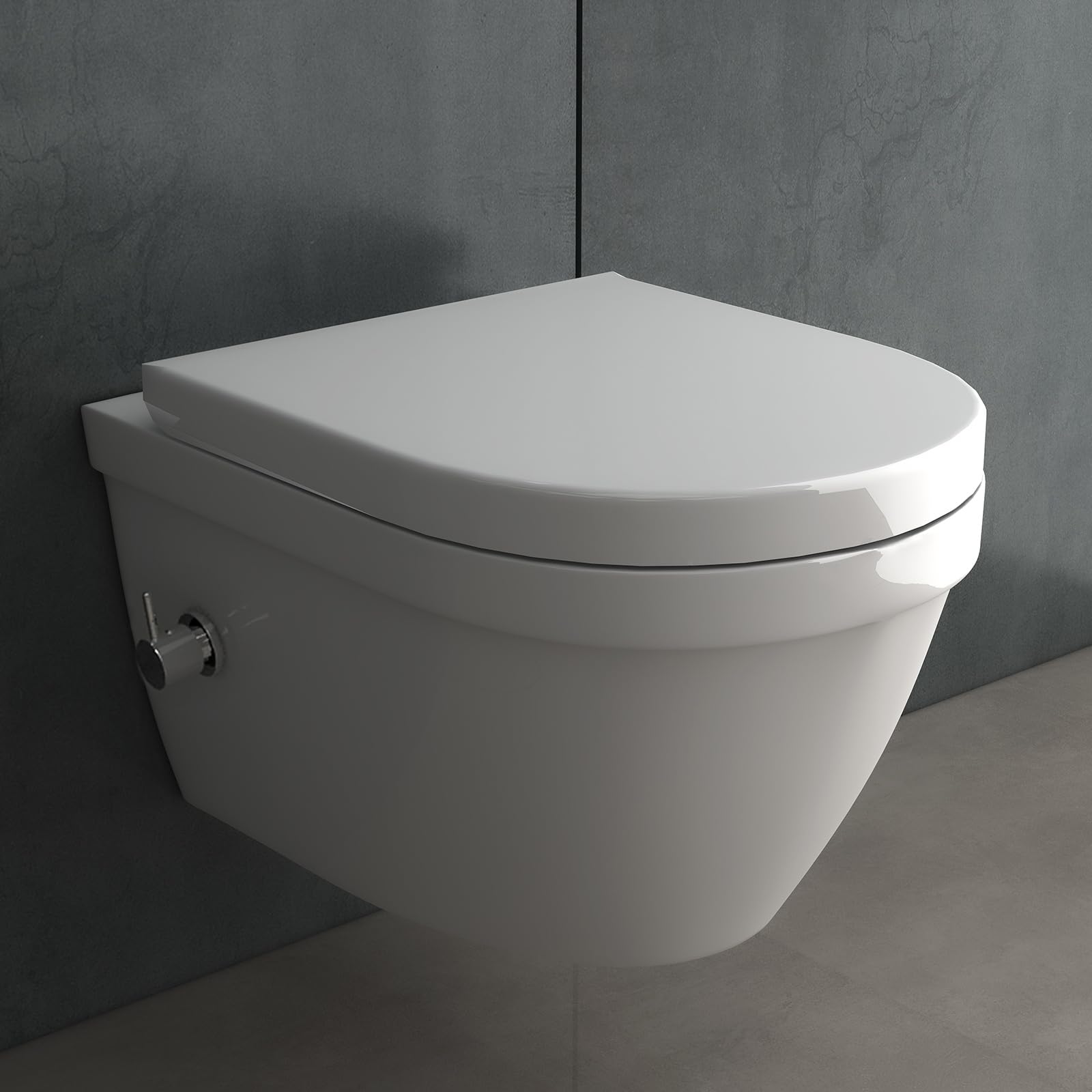 Alpenberger 8250 U - Juego completo de inodoro colgante con grifo, asiento de inodoro con dispositivo de descenso automático, juego de cisterna, placa de accionamiento, elemento de pared delantera