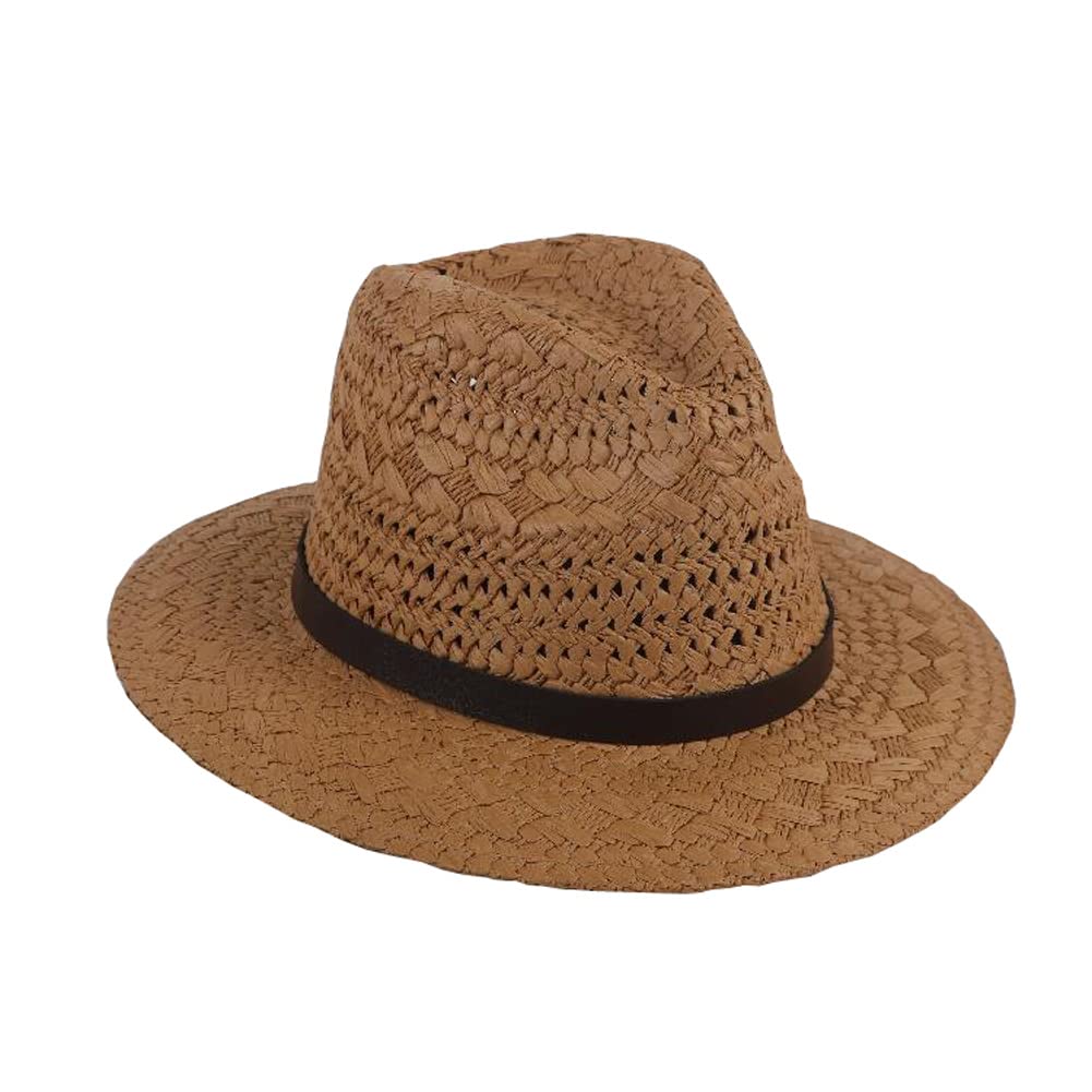 Homme Chapeau de Cow-Boy Fait Main Panama Chapeau de Paille Été Large Bord Anti-Soleil Chapeau de Fedora et Trilby Réglable Femme Chapeau de Soleil Plage Loisirs Anti-UV Chapeau de Jazz Hip-Hop